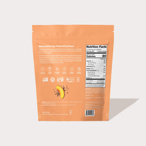 Back of peach-colored product package showing nutrition facts and product information text