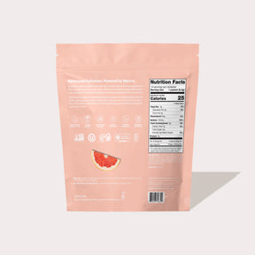 Back of pink grapefruit snack package showing nutrition facts and grapefruit illustration