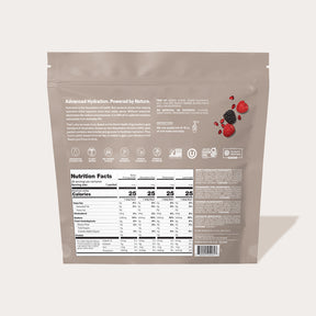 Back of a product package showing nutrition facts, ingredients, and berry images