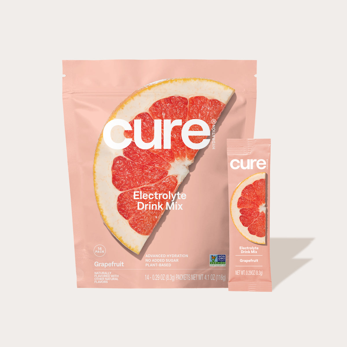 Cure electrolyte drink mix grapefruit flavor packaging with grapefruit slice image