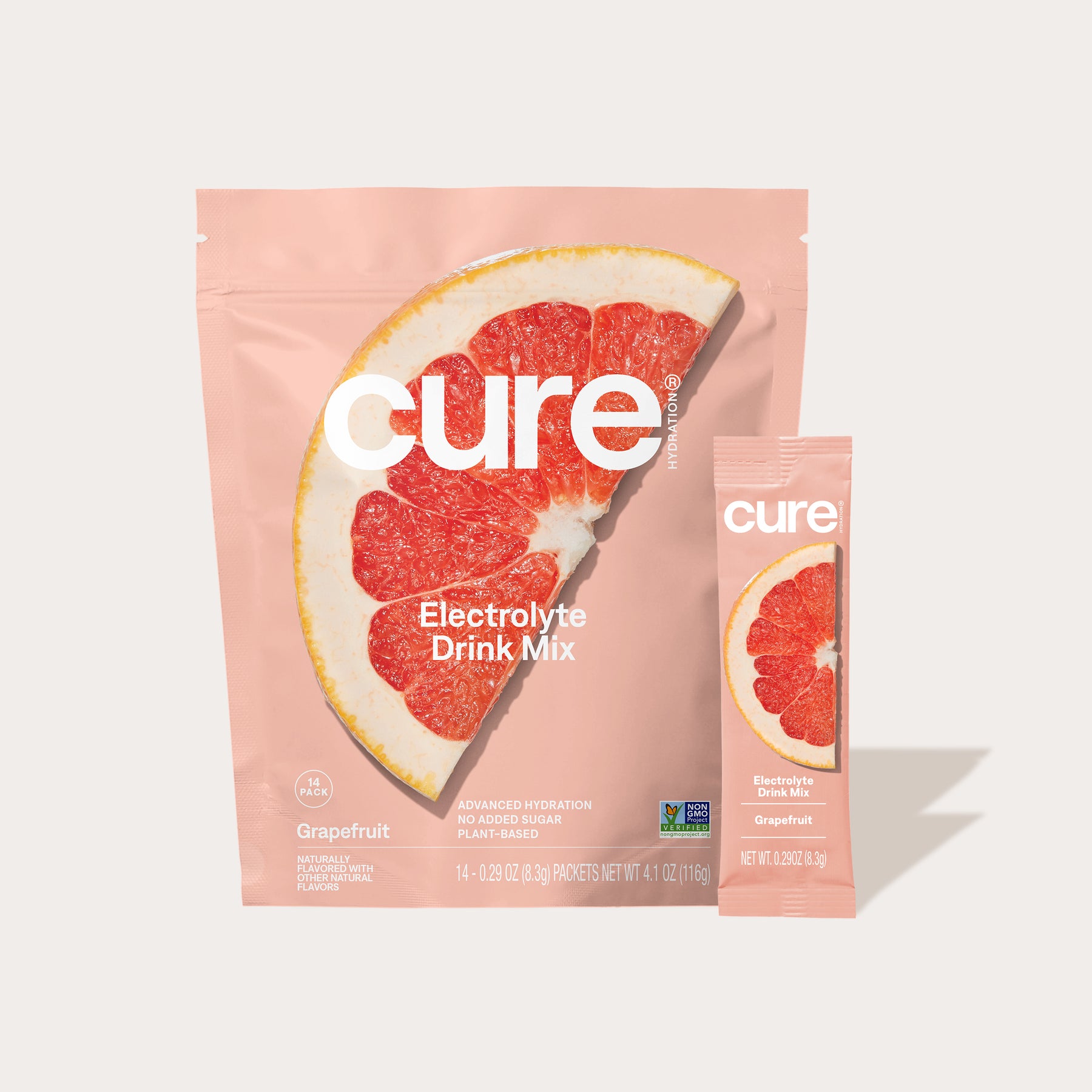 Cure electrolyte drink mix grapefruit flavor packaging with grapefruit slice image