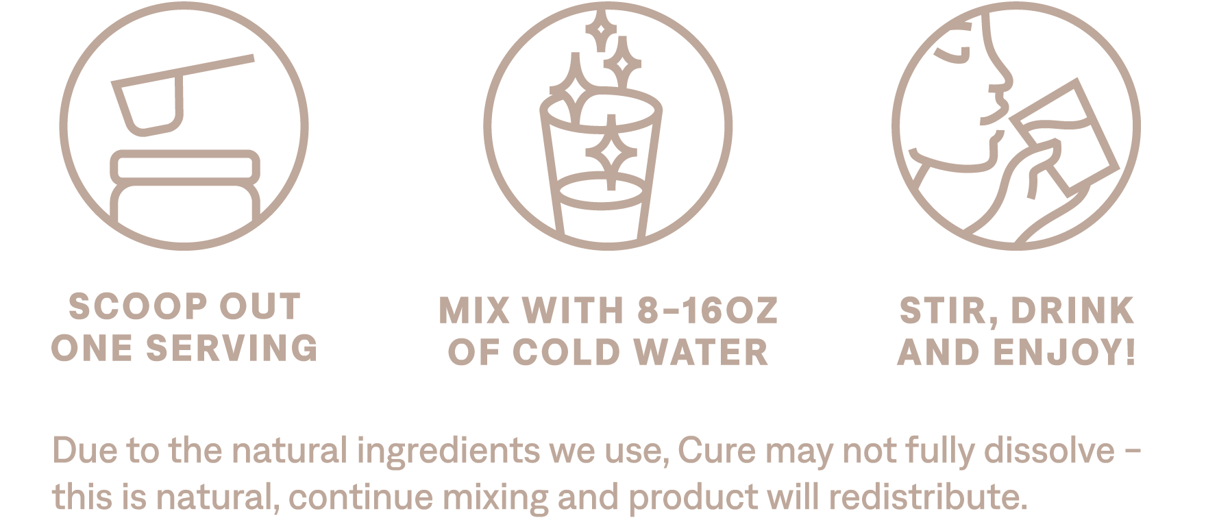 Scoop out one serving, mix with 8-16oz of cold water, stir, drink & enjoy!