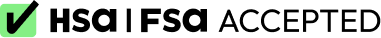 Green square with black checkmark indicating HSA and FSA acceptance