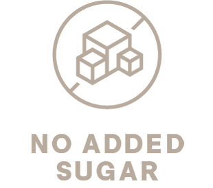 Icon of three sugar cubes crossed out with text 'NO ADDED SUGAR' below