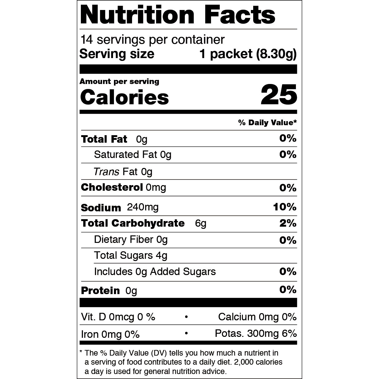 Nutrition facts label for a berry pomegranate drink mix.