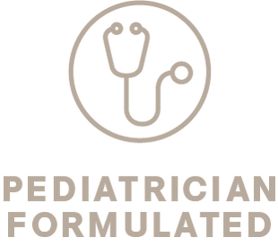 Stethoscope icon above the words 'PEDIATRICIAN FORMULATED'
